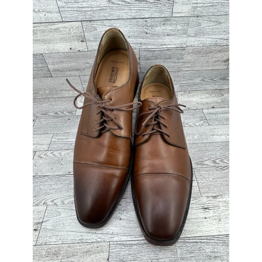 Johnston & Murphy Men Sz 11 M Brown Leather Cap Toe Oxford Dress Shoes‎ 20-5090